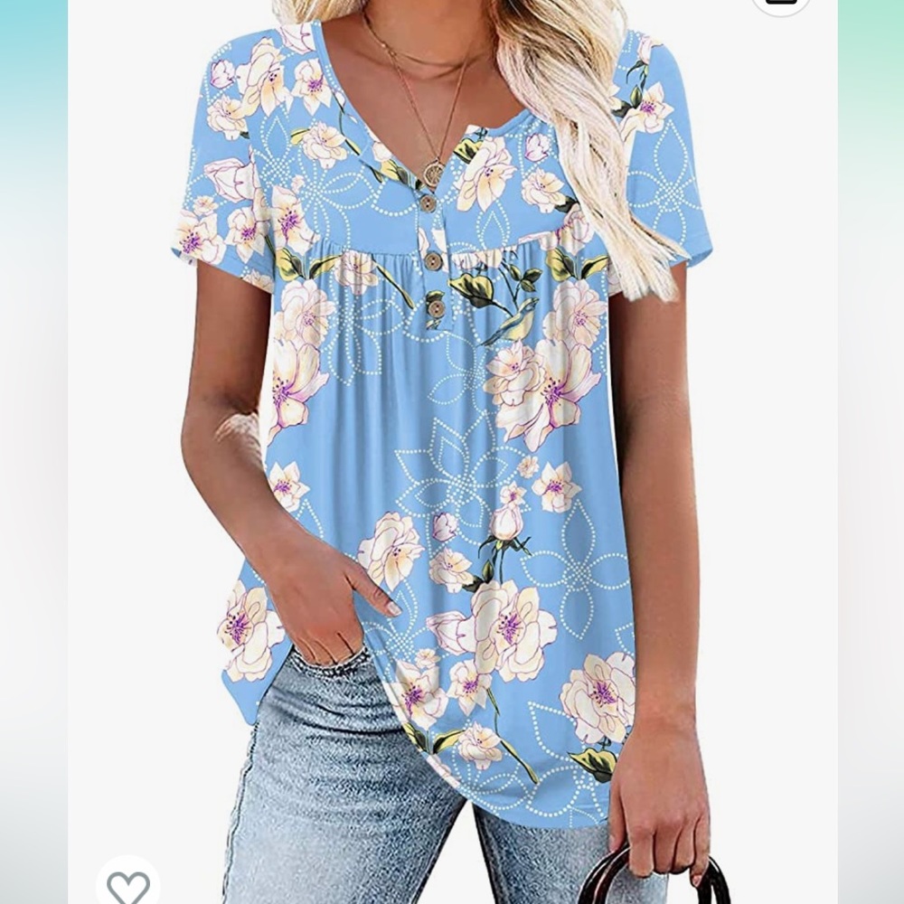 Popyoung blue print tunic Henley style, L